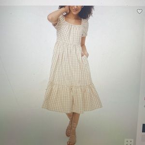 J. Crew Factory Gingham Puff Sleeve Midi Dress, size 8